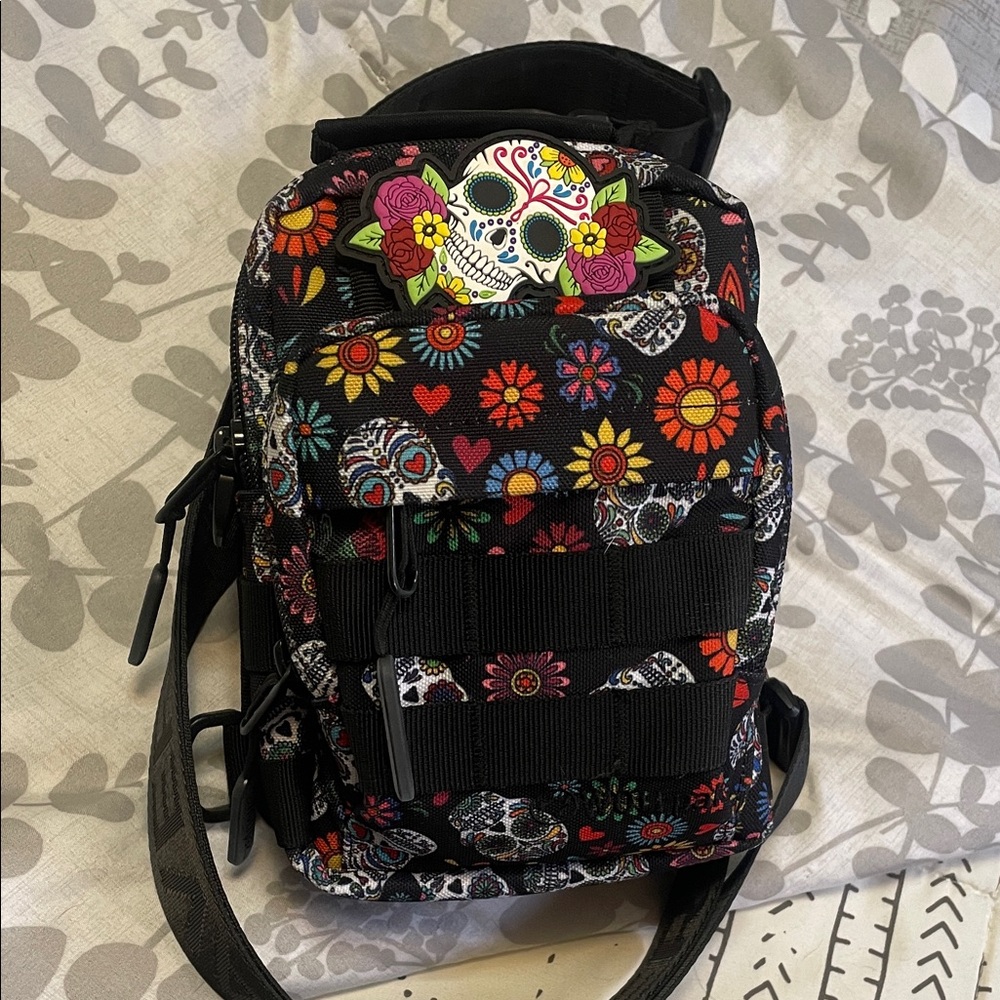 Floral Skull Patterned Backpack